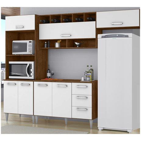 Cozinha Modulada 04 Peças Milena 2738 Marrom Branco Milani Movelaria Menor preço em Cozinha Modulada 04 Peças Milena 2738 Marrom Branco Milani Movelaria
