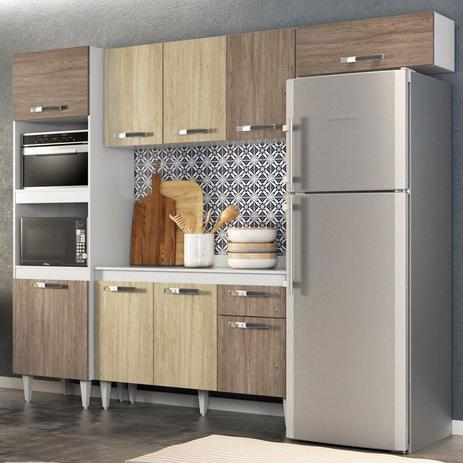 Cozinha Modulada 4 Módulos Composição 2 Branco/Carvalho/Castanho - Lumil Móveis Menor preço em Cozinha Modulada 4 Módulos Composição 2 Branco/Carvalho/Castanho - Lumil Móveis