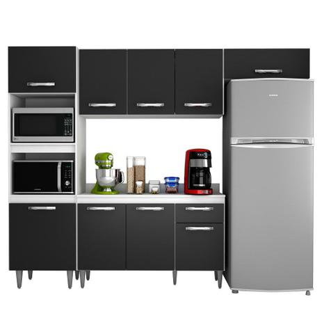 Cozinha Modulada 4 Módulos Composição 2 Branco/Preto - Lumil - Lumil Móveis Menor preço em Cozinha Modulada 4 Módulos Composição 2 Branco/Preto - Lumil - Lumil Móveis