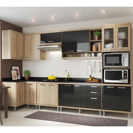 Cozinha Modulada Sicilia 07 Modulos Argila Preto Multimoveis - Multimóveis Menor preço em Cozinha Modulada Sicilia 07 Modulos Argila Preto Multimoveis - Multimóveis