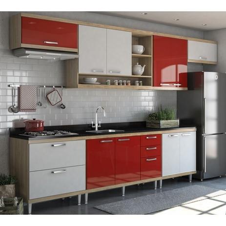 Cozinha Modulada Sicilia Argila Branco Vermelho 07 Módulos Multimoveis - Multimóveis Menor preço em Cozinha Modulada Sicilia Argila Branco Vermelho 07 Módulos Multimoveis - Multimóveis