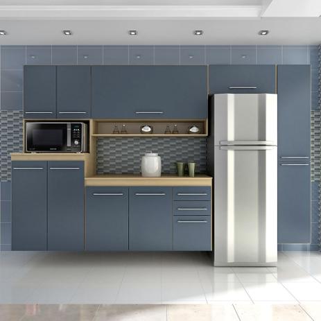 Cozinha Modulado Rebeca Coral Cedro/Azul - Ws Menor preço em Cozinha Modulado Rebeca Coral Cedro/Azul - Ws