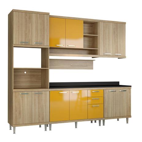 Cozinha Sicília Compacta Argila/Amarelo/Preto 7 Módulos 12 Portas 3 Gavetas C/Tampo Multimóveis Menor preço em Cozinha Sicília Compacta Argila/Amarelo/Preto 7 Módulos 12 Portas 3 Gavetas C/Tampo Multimóveis