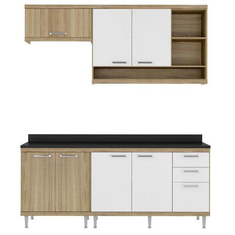 Cozinha Sicília Compacta Argila/Branco/Preto 5 Módulos 7 Portas 3 Gavetas C/Tampo Multimóveis Menor preço em Cozinha Sicília Compacta Argila/Branco/Preto 5 Módulos 7 Portas 3 Gavetas C/Tampo Multimóveis