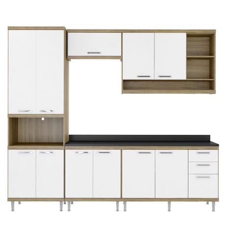 Cozinha Sicília Compacta Argila/Branco/Preto 6 Módulos 11 Portas 3 Gavetas C/Tampo Multimóveis Menor preço em Cozinha Sicília Compacta Argila/Branco/Preto 6 Módulos 11 Portas 3 Gavetas C/Tampo Multimóveis