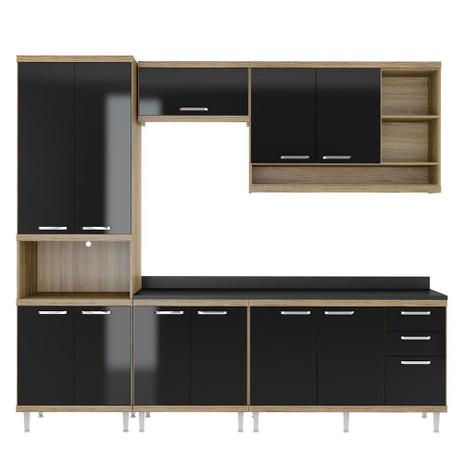 Cozinha Sicília Compacta Argila/Preto/Preto 6 Módulos 11 Portas 3 Gavetas C/Tampo Multimóveis Menor preço em Cozinha Sicília Compacta Argila/Preto/Preto 6 Módulos 11 Portas 3 Gavetas C/Tampo Multimóveis