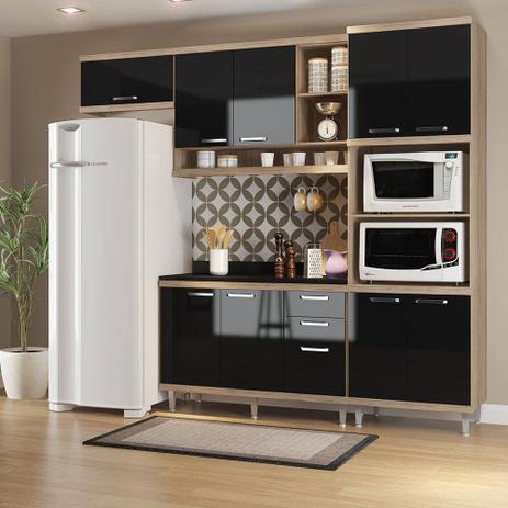 Cozinha Sicília Compacta Argila/Preto/Preto C/Tampo 9 Portas 3 Gavetas Multimóveis Menor preço em Cozinha Sicília Compacta Argila/Preto/Preto C/Tampo 9 Portas 3 Gavetas Multimóveis