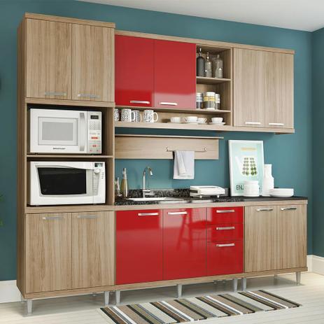 Cozinha Sicília Compacta Argila/Vermelho 6 Módulos 12 Portas 3 Gavetas Multimóveis Menor preço em Cozinha Sicília Compacta Argila/Vermelho 6 Módulos 12 Portas 3 Gavetas Multimóveis