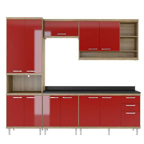 Cozinha Sicília Compacta Argila/Vermelho/Preto 6 Módulos 11 Portas 3 Gavetas Multimóveis Menor preço em Cozinha Sicília Compacta Argila/Vermelho/Preto 6 Módulos 11 Portas 3 Gavetas Multimóveis