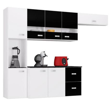 Cozinha Suspensa Julia 3 Peças com Balcão Branco Preto Poquema - Poquema Industria Menor preço em Cozinha Suspensa Julia 3 Peças com Balcão Branco Preto Poquema - Poquema Industria
