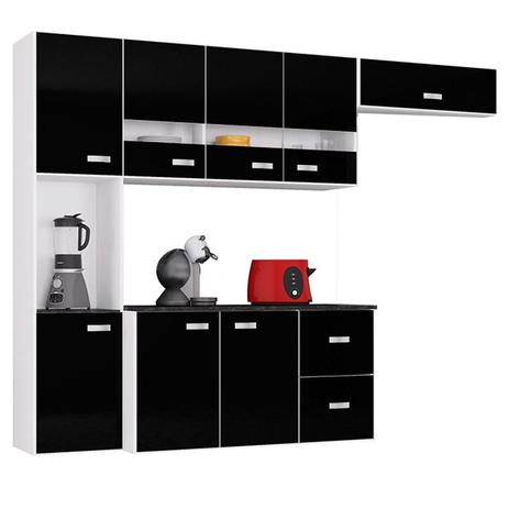 Cozinha Suspensa Julia 3 Peças com Balcão Preto Poquema - Poquema Industria Menor preço em Cozinha Suspensa Julia 3 Peças com Balcão Preto Poquema - Poquema Industria