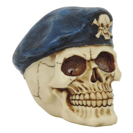 Crânio Caveira Esqueleto Boina Militar Azul Decorativa - MJ-R5102 - Morgadosp Menor preço em Crânio Caveira Esqueleto Boina Militar Azul Decorativa - MJ-R5102 - Morgadosp