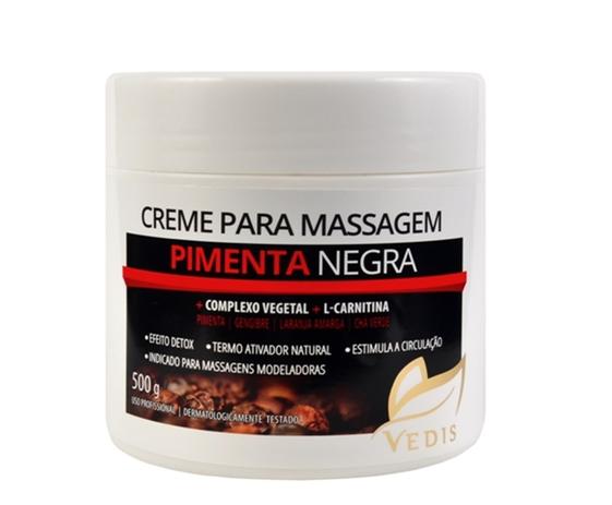 Creme de Massagem Pimenta Negra 500g Vedis Menor preço em Creme de Massagem Pimenta Negra 500g Vedis
