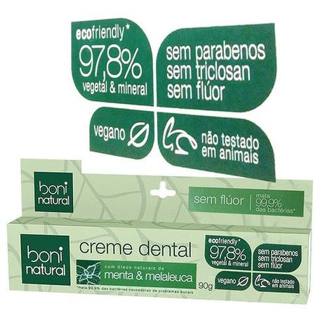 Creme Dental Vegano Boni Natural Sem Flúor Menta e melaleuca 90g Menor preço em Creme Dental Vegano Boni Natural Sem Flúor Menta e melaleuca 90g
