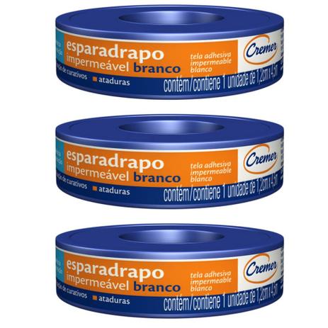 Cremer Esparadrapo Impermeável 1,2cmx4,5m (Kit C/03) Menor preço em Cremer Esparadrapo Impermeável 1,2cmx4,5m (Kit C/03)