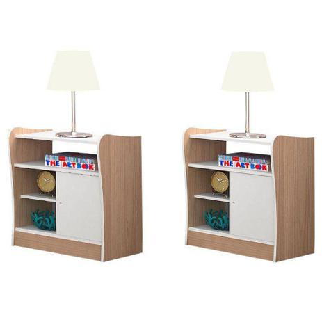 Criado Mudo Infantil 1 Porta 2 Peças Amore Branco/Carvalho - Qmovi Menor preço em Criado Mudo Infantil 1 Porta 2 Peças Amore Branco/Carvalho - Qmovi