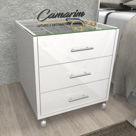 Menor preço em Criado Mudo Moderno com Porta Joia 3 Gavetas  - Cr05 Puxador Haste - BRANCO BRILHANTE - Camarim móveis