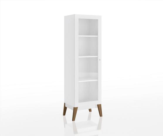 Cristaleira com 1 Porta - Branco com Pés Madeira - Genialflex Móveis Menor preço em Cristaleira com 1 Porta - Branco com Pés Madeira - Genialflex Móveis