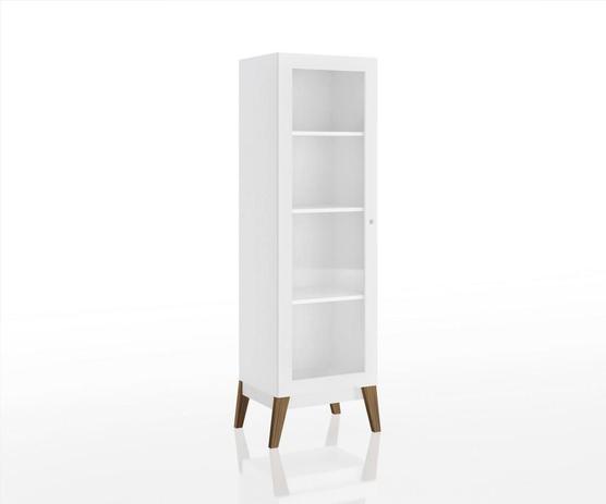 Cristaleira com Porta de Vidro Branco e Amadeirado - Genialflex Menor preço em Cristaleira com Porta de Vidro Branco e Amadeirado - Genialflex