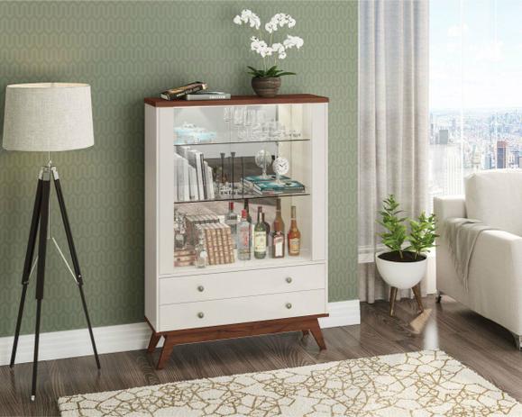 Menor preço em Cristaleira Dalla Costa C710L 02 gavetas e 02 portas de vidro Off White com Nobre