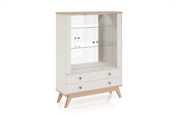 Cristaleira Espelhada com Led 2 Portas e 2 Gavetas cm Off White e Natural - Dalla costa Menor preço em Cristaleira Espelhada com Led 2 Portas e 2 Gavetas cm Off White e Natural - Dalla costa