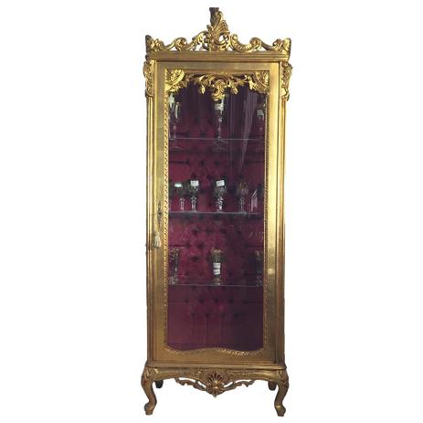 Cristaleira Luis XV Dourado em Madeira Fundo Capitonê - Prime home decor Menor preço em Cristaleira Luis XV Dourado em Madeira Fundo Capitonê - Prime home decor