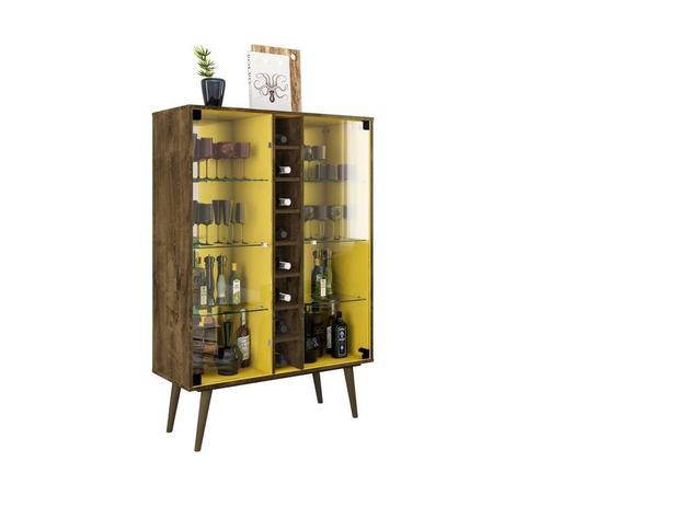 Cristaleira Retro Modena 2 Portas Madeira Rustica e Amarelo - Móveis bechara Menor preço em Cristaleira Retro Modena 2 Portas Madeira Rustica e Amarelo - Móveis bechara