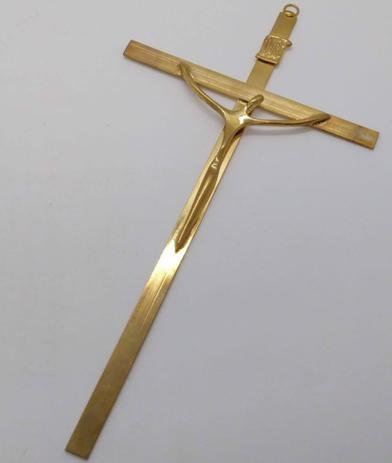 Crucifixo Metal Cromado Dourado Parede M Yeshua Crucifixo