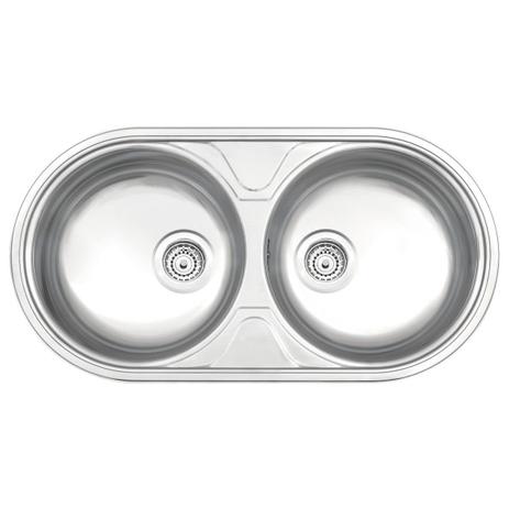 Cuba Dupla Redonda Aco Inox 84X44 Acetinado c/válvula de Ø 4 1/2” com escape Tramontina Menor preço em Cuba Dupla Redonda Aco Inox 84X44 Acetinado c/válvula de Ø 4 1/2” com escape Tramontina
