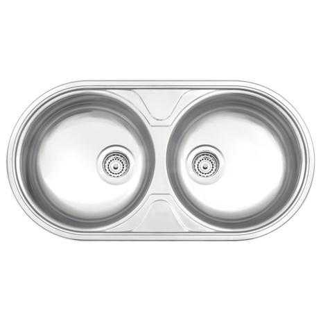 Cuba Dupla Redonda Aco Inox 84X44 Acetinado c/válvula de Ø 4 1/2” Tramontina Menor preço em Cuba Dupla Redonda Aco Inox 84X44 Acetinado c/válvula de Ø 4 1/2” Tramontina