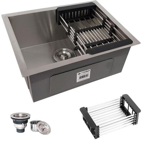 Cuba Quadrada Inox 304 Cozinha Pia Embutir Sobrepor Gourmet 50x40 Premium com Acessórios - eCubas Menor preço em Cuba Quadrada Inox 304 Cozinha Pia Embutir Sobrepor Gourmet 50x40 Premium com Acessórios - eCubas
