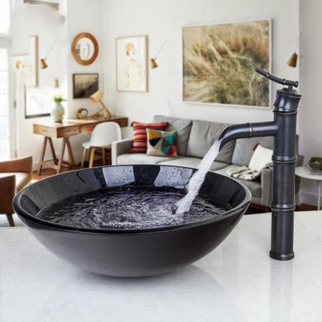Cuba Redonda de Vidro Temperado 30cm Galileu Preta P/ banheiro lavabo Premium Pia - Vidros brasil Menor preço em Cuba Redonda de Vidro Temperado 30cm Galileu Preta P/ banheiro lavabo Premium Pia - Vidros brasil