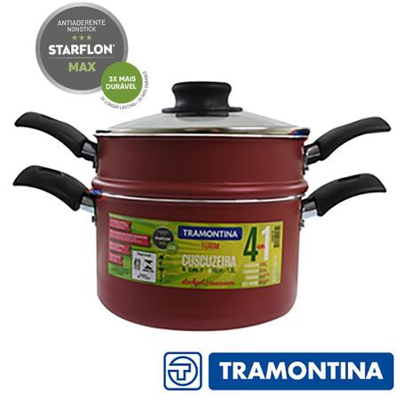 Cuscuzeira 4 em 1 Alumínio Revestimento Antiaderente Starflon Tramontina Turim 16cm Vermelho 1,8L Menor preço em Cuscuzeira 4 em 1 Alumínio Revestimento Antiaderente Starflon Tramontina Turim 16cm Vermelho 1,8L