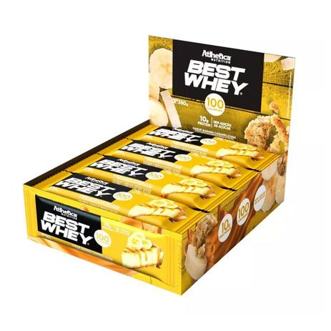 Cx 12 Un Best Whey Bar 30g Banana Caramelizada - Atlhetica Menor preço em Cx 12 Un Best Whey Bar 30g Banana Caramelizada - Atlhetica