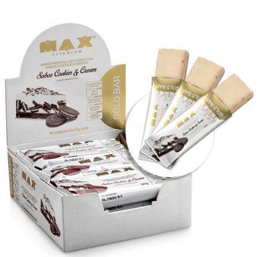 Cx 12 Un Gold Bar Cookies e Cream - Max Titanium Menor preço em Cx 12 Un Gold Bar Cookies e Cream - Max Titanium