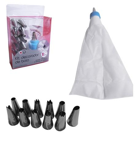Decorador de bolo com 1 bisnaga + 12 bicos de metal - Bless Menor preço em Decorador de bolo com 1 bisnaga + 12 bicos de metal - Bless