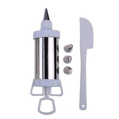 Decorador de Bolo Em Inox, Tipo Seringa com 4 bicos e 1 espátula - 123 útil Menor preço em Decorador de Bolo Em Inox, Tipo Seringa com 4 bicos e 1 espátula - 123 útil