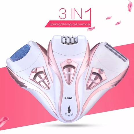 Depilador Feminino Recarregável Virilha Axilas Lixador Pé Remove Pele Morta 3 In1 - Kemei Menor preço em Depilador Feminino Recarregável Virilha Axilas Lixador Pé Remove Pele Morta 3 In1 - Kemei