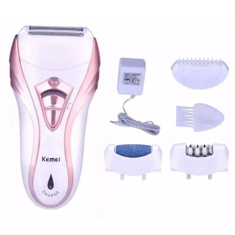 Depilador Recarregável Elétrico Feminino Lixa Pé Kemei Bivol 3 x 1 FULL Menor preço em Depilador Recarregável Elétrico Feminino Lixa Pé Kemei Bivol 3 x 1 FULL