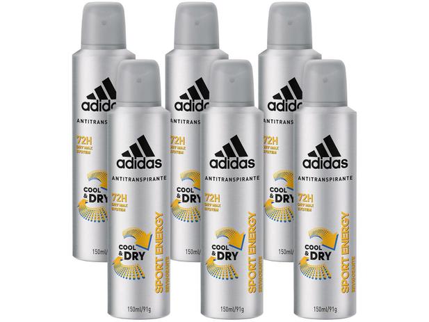 Desodorante Aerosol Antitranspirante Masculino - Adidas Sport Energy Cool Dry 150ml 6 Unidades Menor preço em Desodorante Aerosol Antitranspirante Masculino - Adidas Sport Energy Cool Dry 150ml 6 Unidades
