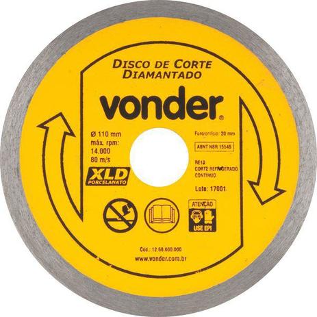 Disco Corte Diamantado Porcelanato 110mm Contínuo Vonder Menor preço em Disco Corte Diamantado Porcelanato 110mm Contínuo Vonder