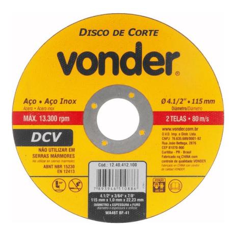 Disco de corte 115 mm x 1,0 mm x 22,23 mm dcv - Vonder Menor preço em Disco de corte 115 mm x 1,0 mm x 22,23 mm dcv - Vonder