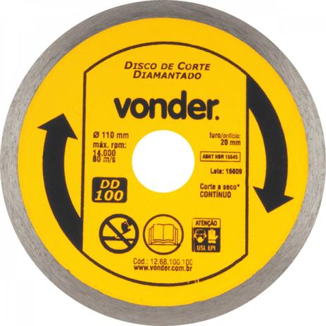 Disco de corte diamantado 110 mm contínuo DD 100 Vonder Menor preço em Disco de corte diamantado 110 mm contínuo DD 100 Vonder