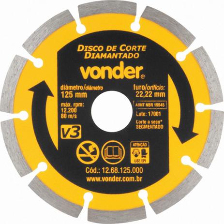Disco de corte diamantado 125 mm segmentado V3 - Vonder Menor preço em Disco de corte diamantado 125 mm segmentado V3 - Vonder
