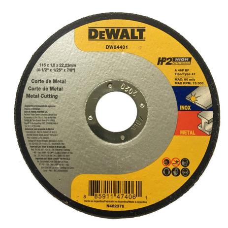 DISCO DE CORTE INOX HP2 4-1/2x1,0mmx7/8 DEWALT - DW84401 Menor preço em DISCO DE CORTE INOX HP2 4-1/2x1,0mmx7/8 DEWALT - DW84401