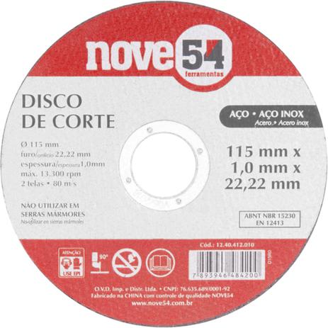 Disco de corte para metal e inox 115 x 1,0 x 22,23 mm - Nove54 Menor preço em Disco de corte para metal e inox 115 x 1,0 x 22,23 mm - Nove54
