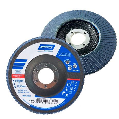 Disco de Lixa 115mm Flap Disc Grão 120 Inox Capa Única Norton Menor preço em Disco de Lixa 115mm Flap Disc Grão 120 Inox Capa Única Norton