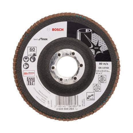 Disco de Lixa Flap 115 mm Grão 60 Best Inox Curvo BOSCH Menor preço em Disco de Lixa Flap 115 mm Grão 60 Best Inox Curvo BOSCH