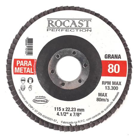 Disco de Lixa Flap 115 x 22mm 4.1/2pol x 7/8pol Gr 80 102,0003 ROCAST Menor preço em Disco de Lixa Flap 115 x 22mm 4.1/2pol x 7/8pol Gr 80 102,0003 ROCAST