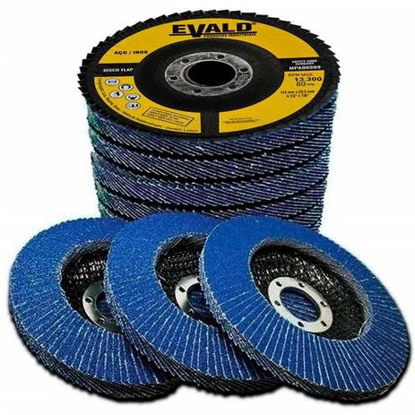 Disco de Lixa Flap 4.1/2 POL 115 MM Aço Inox Grão 120 Kit com 10 Unidades EVALD EVALD Menor preço em Disco de Lixa Flap 4.1/2 POL 115 MM Aço Inox Grão 120 Kit com 10 Unidades EVALD EVALD